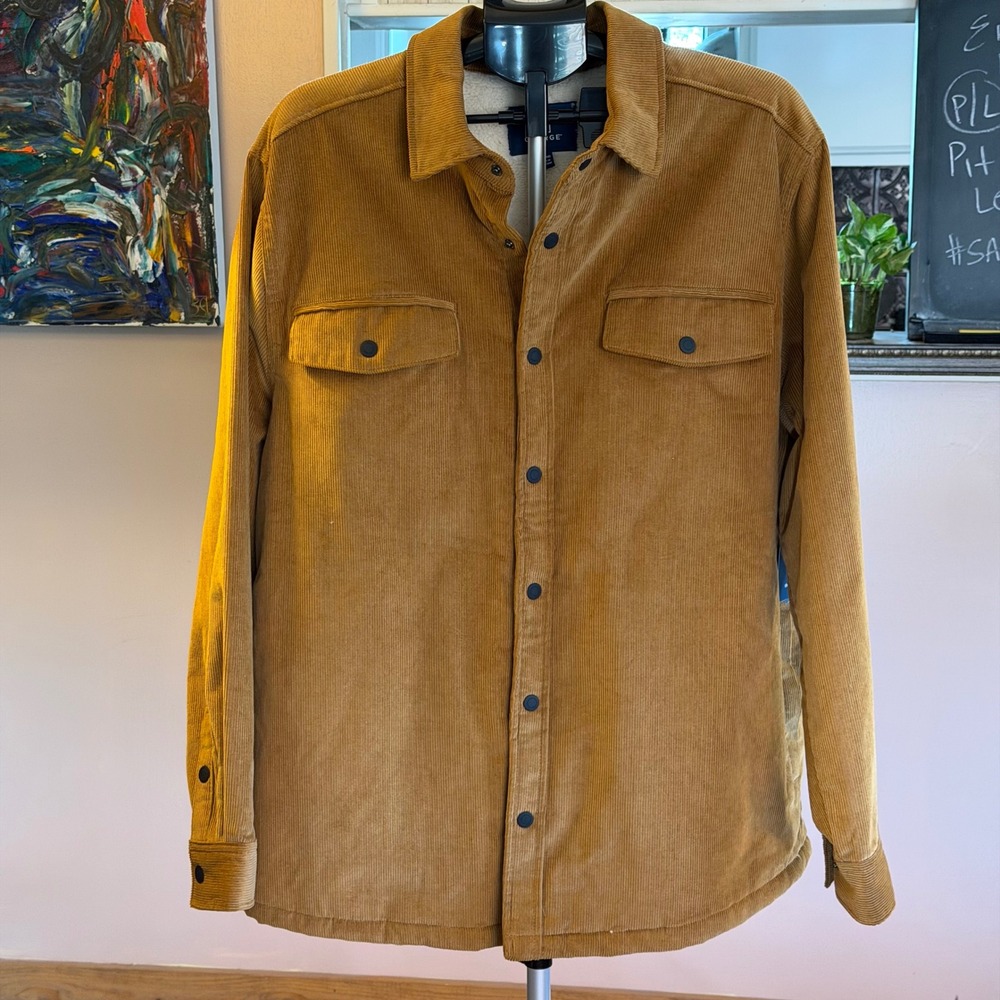 Rustic Cabincore  Mens Corduroy Sherpa Lined Jacket Camel Brown XL